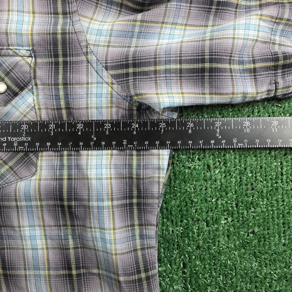 Wrangler Western Fashion Snap Shirt Mens XL Plaid Grey Blue Short Sleeve WM971BK - Picture 5 of 6